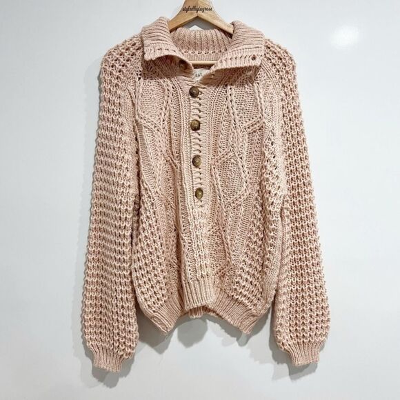The Great. The Cozy Cable Pullover Sweater in Pale Blush Size Large Wool Blend - Picture 7 of 14